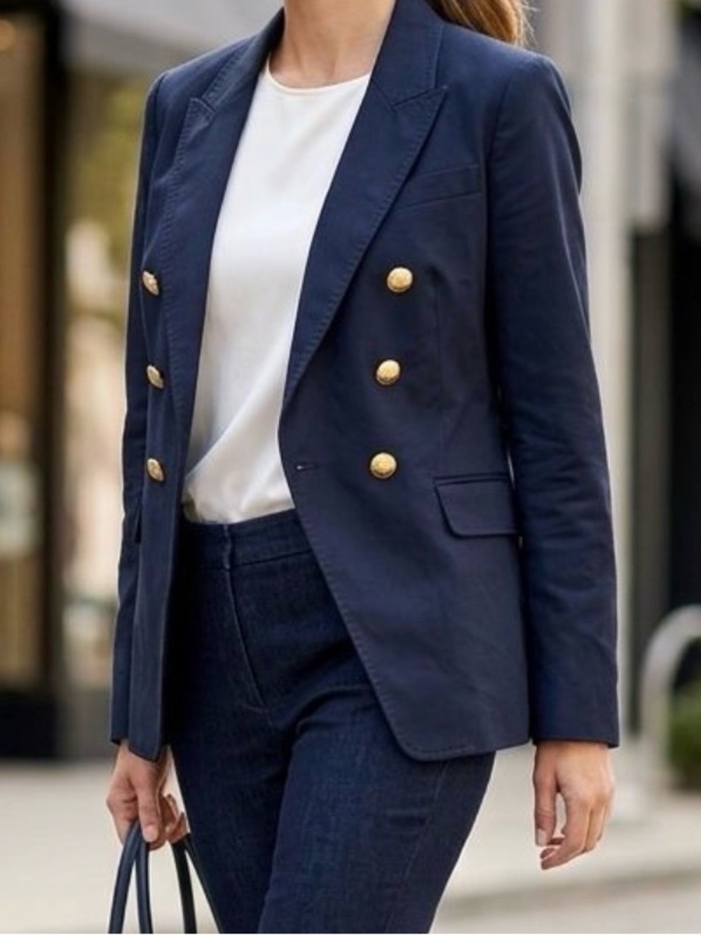 Me+Em Double Breasted Gold Button Blazer in  navy size 6